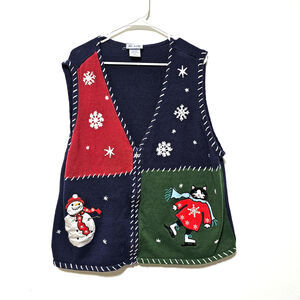 Blair Sweater Vest Women's Sz XL Zip Embroidered Beaded Cat Snowman Christmas